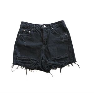 TOPSHOP Moto Black Distressed Denim Shorts